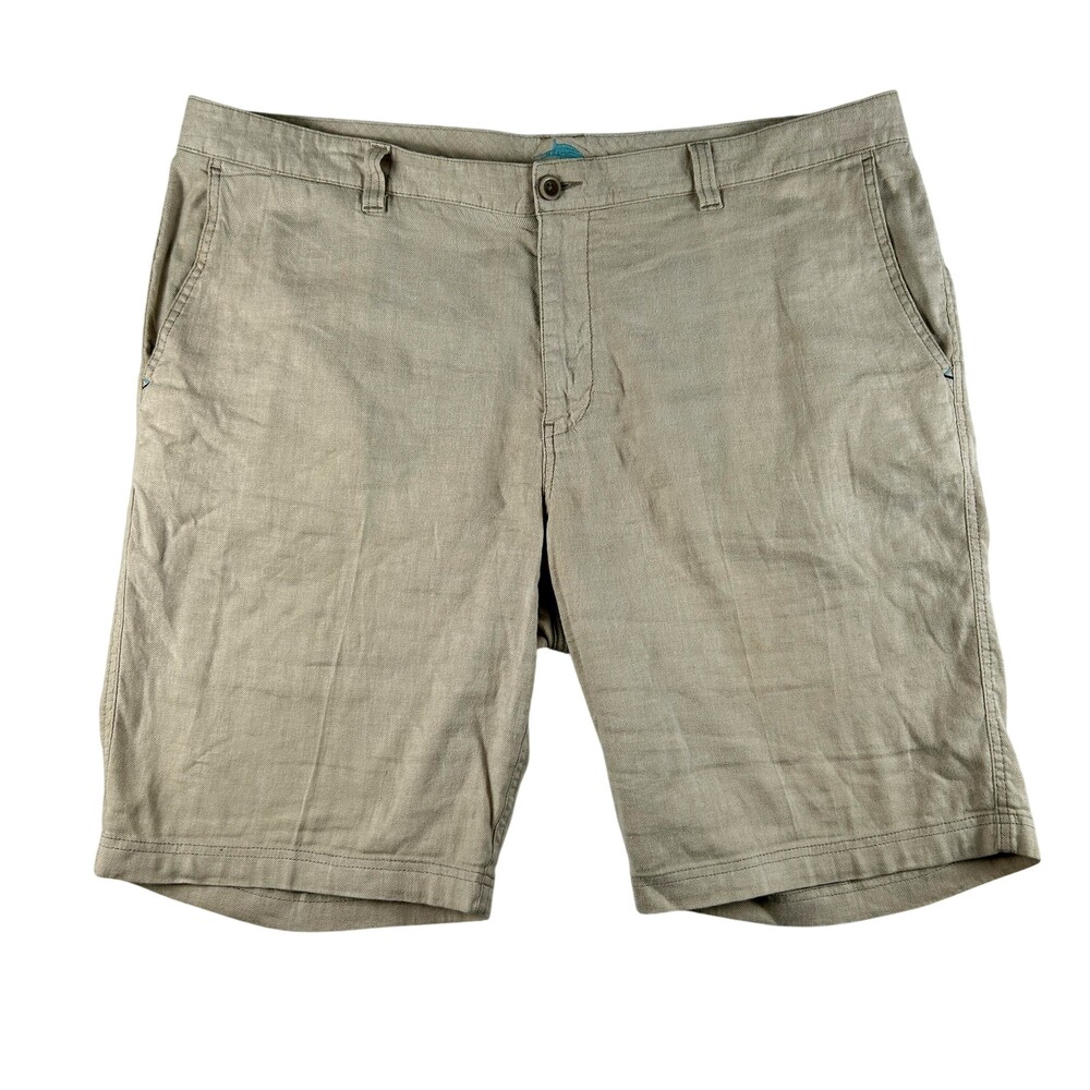Tommy Bahama Chino Shorts Mens 42 Beige Linen Blend Stretch 11" Inseam Summer